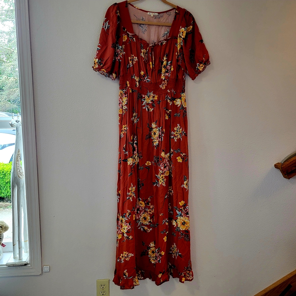 Haven Hearts Red Floral Maxi Dress